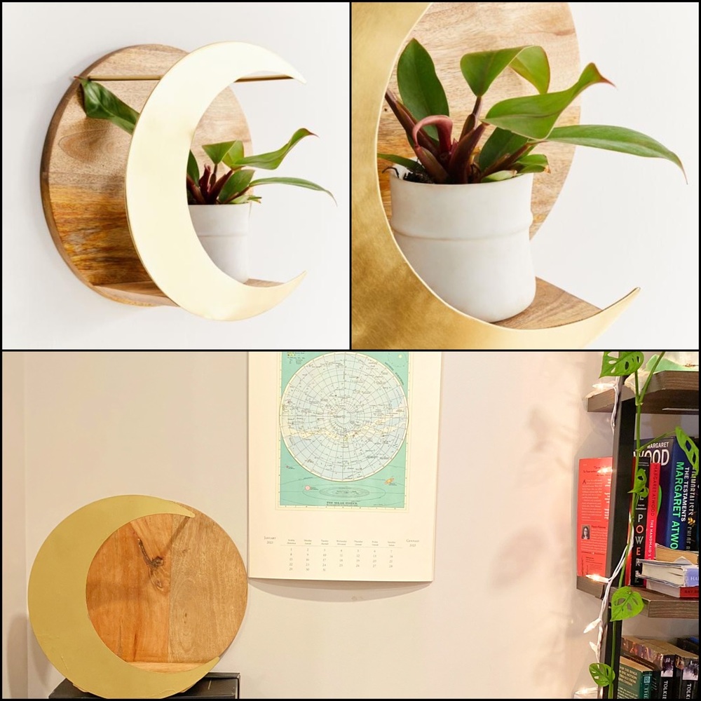 🪴 Urban Outfitters Celestial Crescent Moon 🌙 Wood and Metal Plant Shelf 🪴